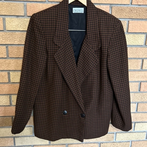 Vintage Daily Habit Brown & Black Checkered Gingham Blazer Juniors Size 7 - Picture 1 of 7